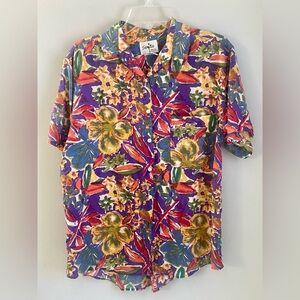 Vintage Sonite Men’s Hawaiian Shirt Bold Tropical Floral 100%Silk Multicolor 90s